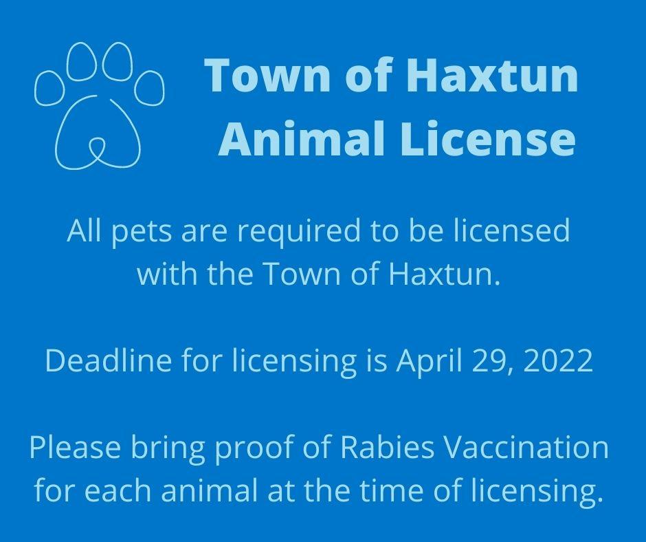 2022 Animal LIcense Town of Haxtun